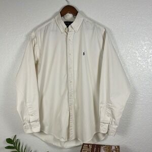 Ralph Lauren Button Down Shirt Mens L Cream white Blake 100% Cotton
